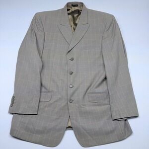 🟡 Vicci Uomo Mens Blazer 44R Taupe Windowpane Plaid 4 Button Sport Coat VU802